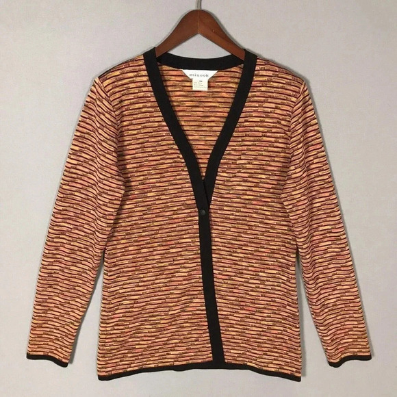 Exclusively Misook Long Sleeve Cardigan Size XS Brown Orange One Button Sweater - Picture 15 of 15
